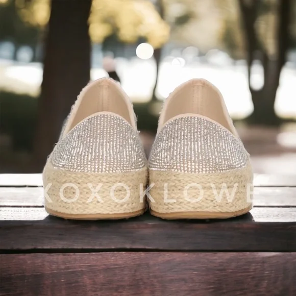 Rhinestone Sparkle Slip On Espadrille Platform Sneakers Bling Bling - Picture 5 of 14